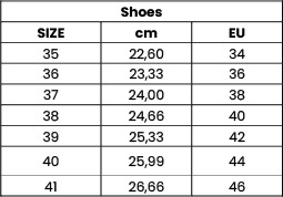 shoes - size guide